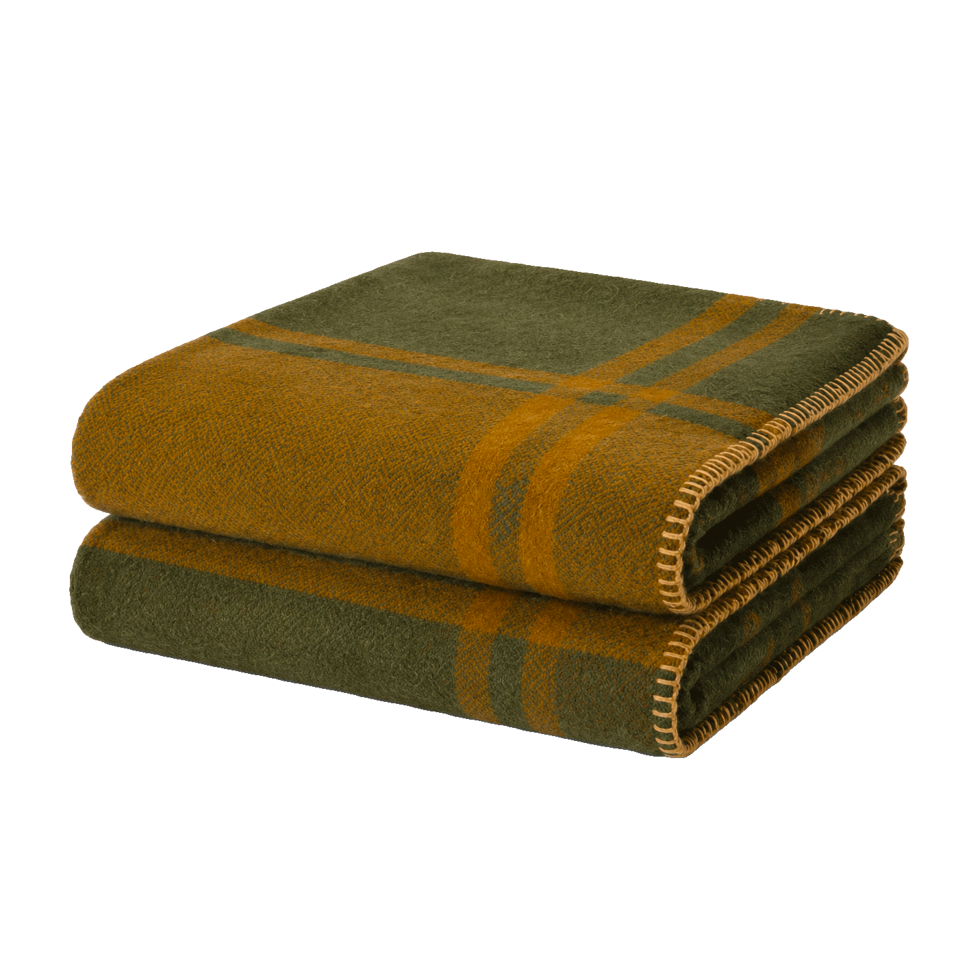 Plaid/ throw Gold Olive 100% wool