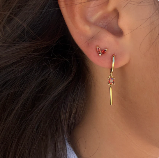Medium diamond drop Bordeaux earring