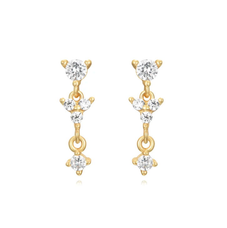 Triple diamond gold drop earring