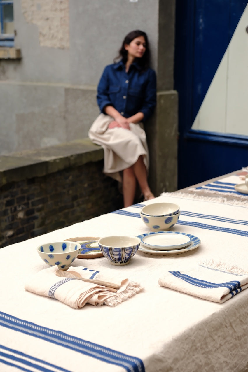 Table throw/ plaid indigo 140 x 230 cm